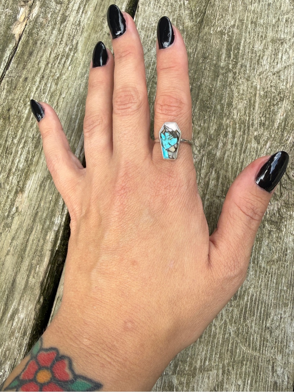 Sterling Silver Turquoise Coffin Ring